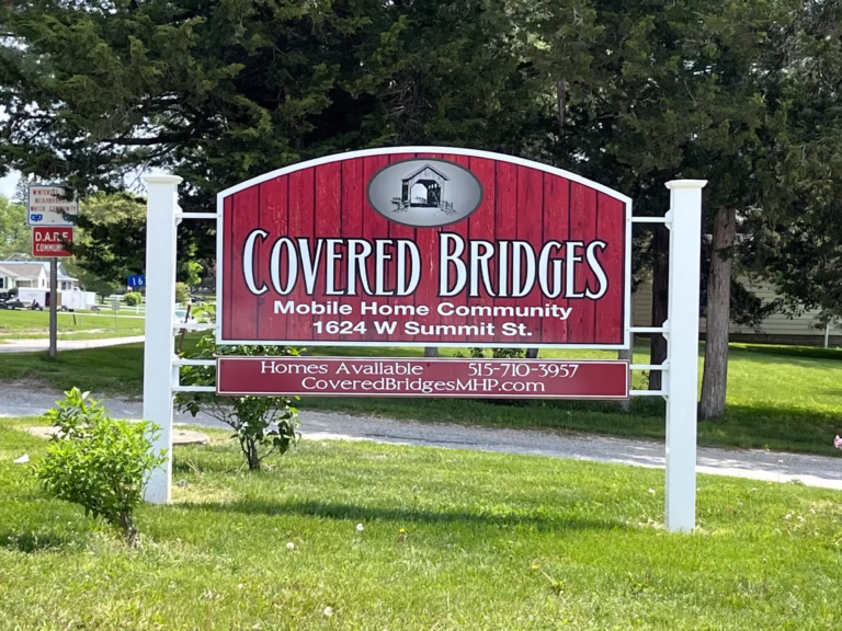 mhp, manufactured homes, affordable, modern, mobile home financing, Covered Bridges MHP sign