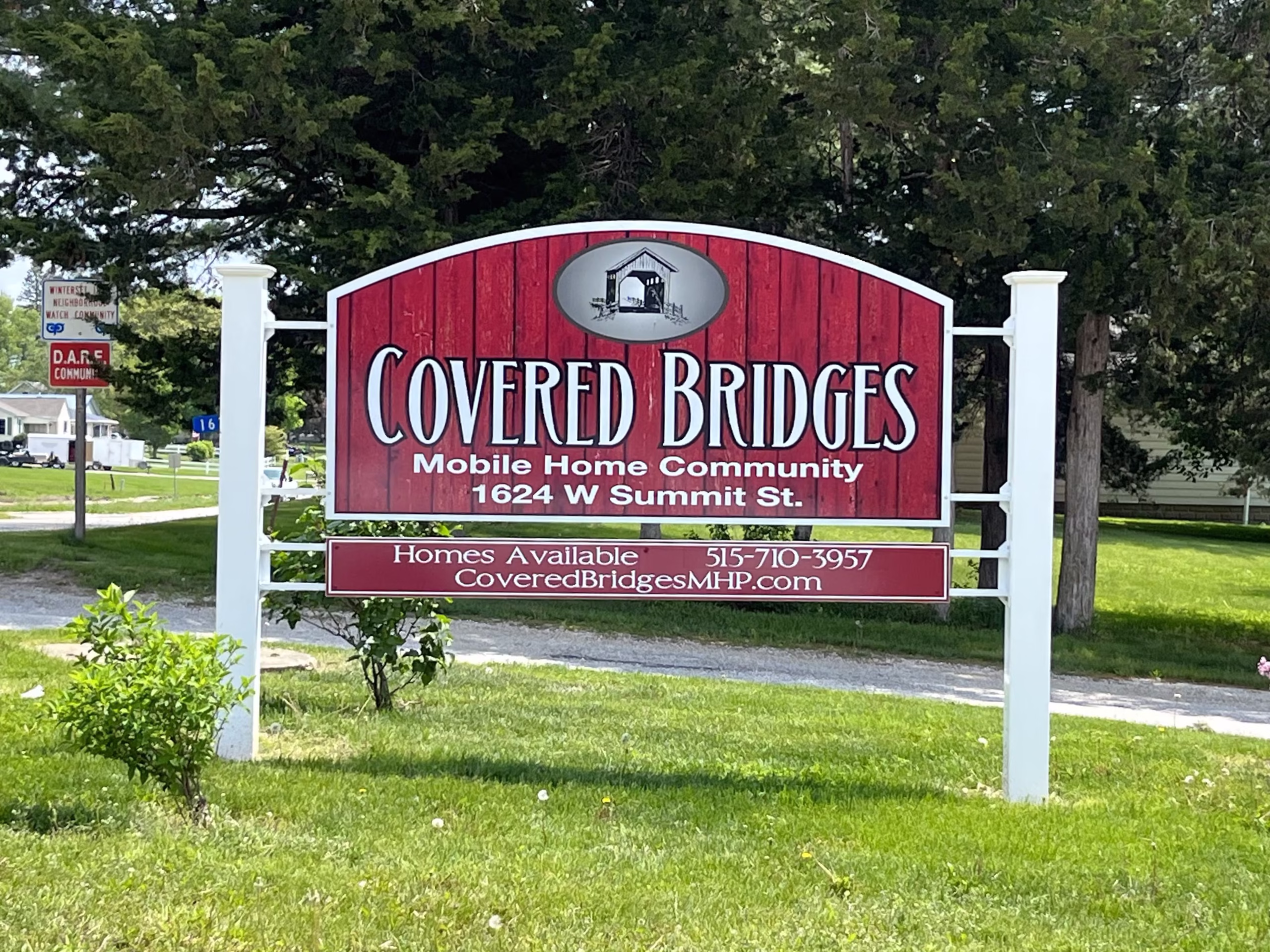 mhp, manufactured homes, affordable, modern, mobile home financing, Covered Bridges MHP sign