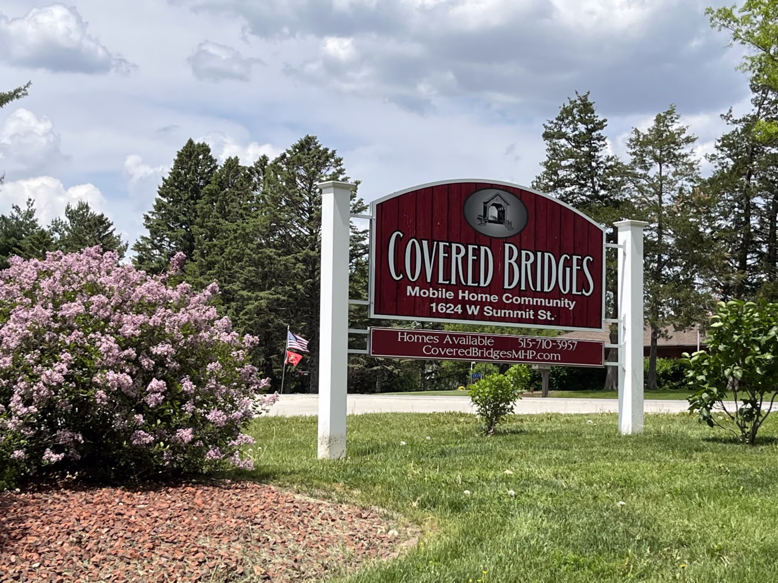 affordable, modern, financing, mobile homes, MHP Communities, Covered Bridges MHP sign